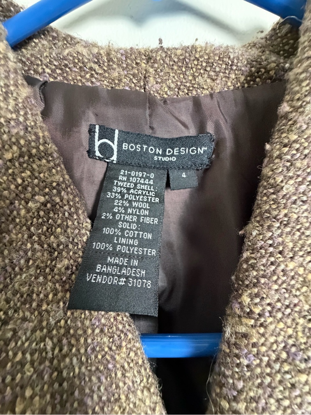 Boston Design Studio Brown Tweed Velvet Blazer 4 Dark Academia Equestrian - Picture 9 of 9